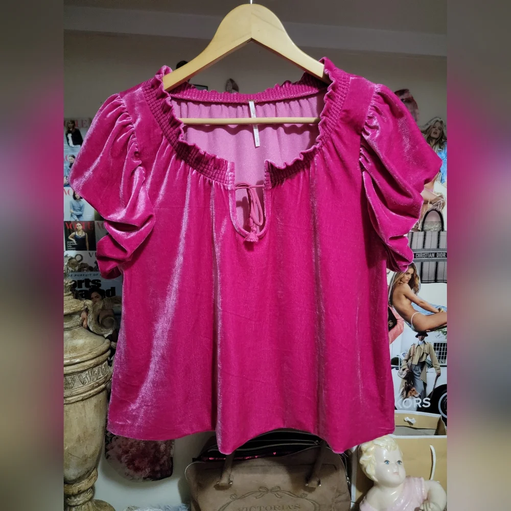 Free People Terese Pink Velvet Top